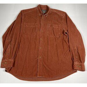 Vintage Eddie Bauer Men L Brown Long Sleeve Fine Wale Corduroy Button Up Shirt